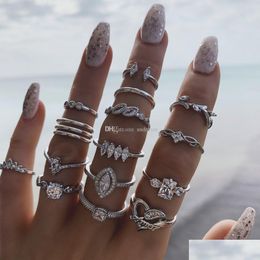 Cluster Anneaux Diamant Coeur Couronne Anneau Sier Knuckle Ensemble Femmes Combinaison Empilage Midi Anneaux Bijoux De Mode Cadeau Drop Delivery Dhim0