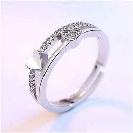 Bagues de cluster Bague de coeur de diamant Femmes Ouvertes Bagues de fiançailles de mariage réglables Bijoux de mode Will et Sandy Cadeau Drop Livraison Je Dhrlo