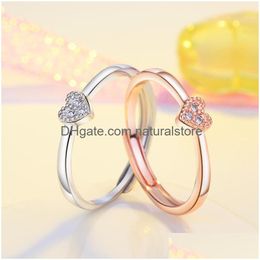 Clusterringen Diamond Heart Shape Ring Band Vinger Rose Gold Verstelbaar Open Sier Verloving Voor Vrouwen Mode-sieraden Will And Sandy Dhifa