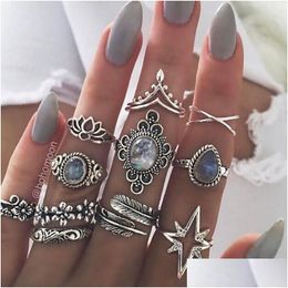 Cluster Ringen Diamond Leaf Star Crown Stacking Midi Knuckle Sieraden Set Dames Zomer Mode Will And Sandy Gift Drop Delivery Ring Dhljz