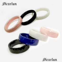 Clusterringen Dicarlun Zwart Wit Roze Blauw Keramiek 4 Mm 6 Ruit Ring Sieraden Voor Vrouwen Schattig Minimalistisch Maat 7 8 9 Drop Delivery Dhsa1