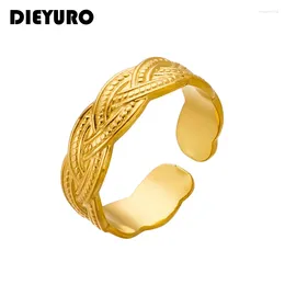 Clusterringen DIEYURO 316L roestvrij staal Goudkleurige kruisring voor vrouwen Roestvrij Klassiek Open verstelbaar Casual meisje Sieraden Geschenken