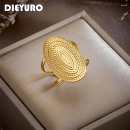 Bagues de cluster Dieyuro 316L en acier inoxydable exagéré Punk ovale ouvert anneau pour femmes conception filles antirouille bijoux fête cadeaux d'anniversaire