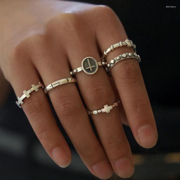 Bagues de cluster Diezi Bohemian Vintage Cross Charm Knuckle Ensemble pour femmes hommes filles 2024 Hip Hop Argent Couleur Doigt