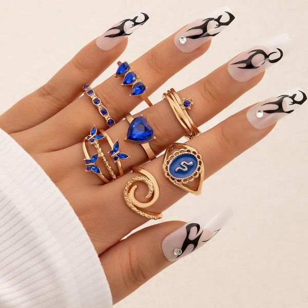 Bagues de cluster Diezi Vintage Blue Butterfly Knuckle Set pour Femmes Filles Bohème Géométrie Imitation Gem Pierre Doigt Bague Bijoux