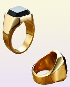 Clusterringen Digmer Black Carneliaanse roestvrijstalen Golden Square Signet Ring voor mannen Pinky mannelijke rijkdom en rijke status Jewelr3217913
