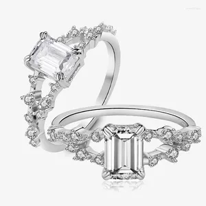 Cluster Anneaux DiMingke Rectangular 1CT 5x7mm Moisanite Ring Gra Certificat S925 Silver Jewelry Women Engagement Wedding Gift