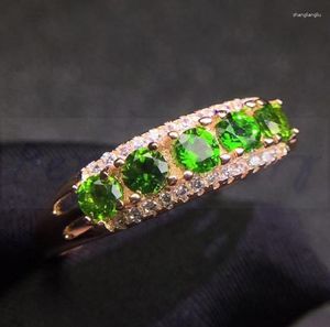 Clusterringen Diopside Ring Natural Green 925 Sterling Silver Fine Jewelry 0.15CT 5PCS Gemstone #J18060409