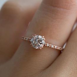Clusterringen Diwenfu 18k Rose Gold Ring acht hartpijl voor vrouwen Diamond Anillos de Bizuteria Bague Wedding VVS1