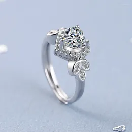 Anillos de racimo DIWENFU genuino 925 plata esterlina corazón anillo de diamante para joyería de moda femenina Anillos de caja de boda Anel