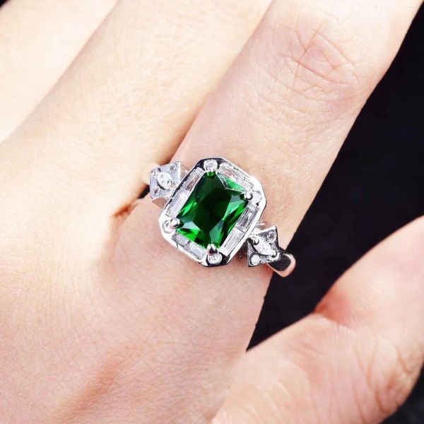 Bagues de cluster DIWENFU Véritable 925 Sterling Silver Emerald Ring Box pour femmes Square Bijoux Green Gemstone Mariage