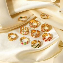 Clusterringen Doreenbeads Boheems roestvrij staal Open verstelbare gouden kleur Multicolor email voor vrouwen feestclub vinger ring sieraden