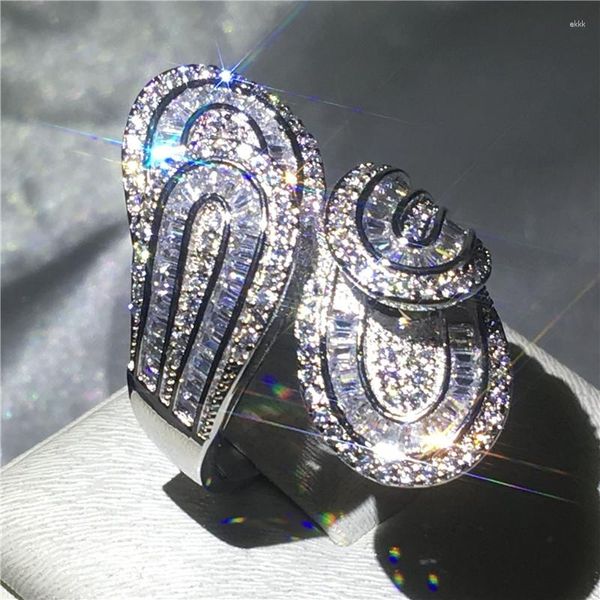 Bagues de grappe Double Feuillage Forme Bijoux Bague en argent sterling 925 en forme de T 5A Zircon Pierre Grand Alliance de fiançailles pour les femmes de mariée