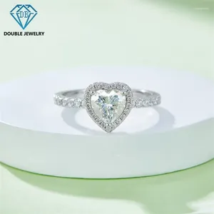 Clusterringen Dubbele Sieraden Liefde Hartvorm Moissanite Voor Dame S925 Sterling Zilveren Bruiloft Verjaardag Partij Groothandel