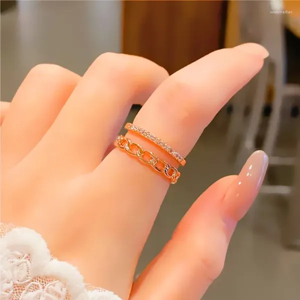 Anillos de racimo Cadena de doble capa Anillo de diamantes de imitación Creativo Dedo índice abierto Diseño de moda Fiesta Día de los Caídos Hermosos regalos para mujeres