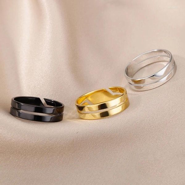 Bagues de cluster double couche ronde pour femmes hommes couleur or bague en acier inoxydable mâle femelle bijoux de doigt