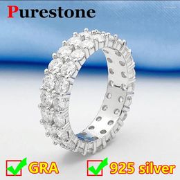 Anillos de racimo Doble fila muissanite anillo de lujo de lujo original 925 joyería de plata esterlina diamante para mujeres