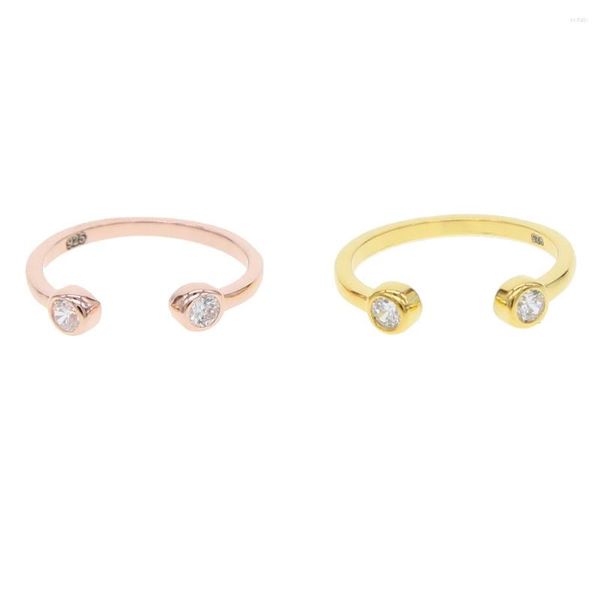 Anillos de racimo Doble lado Cz para mujeres Joyería mínima mínima 925 Plata de ley Color oro Anillo simple Ajustable Midi Knuckle