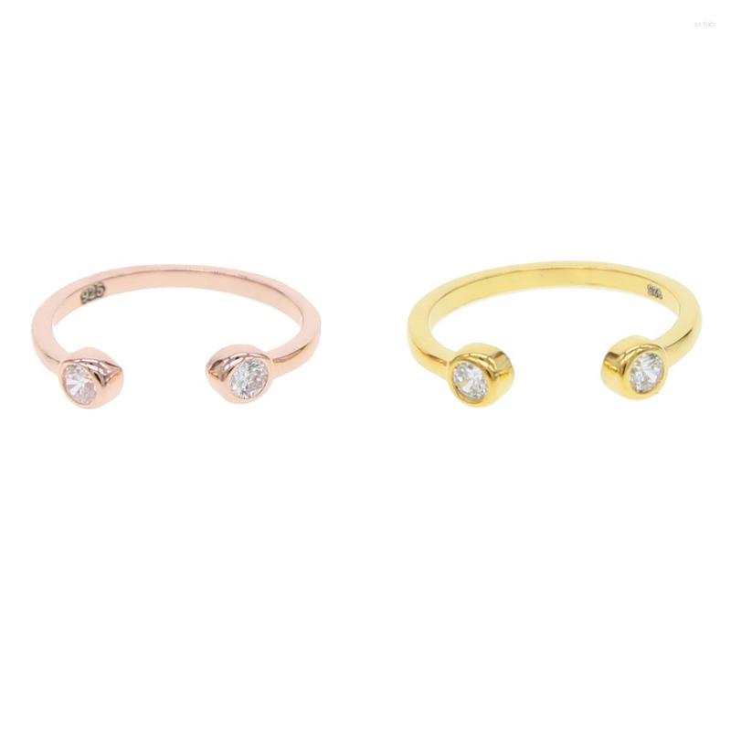 Anéis de cluster duplo lado cz para mulheres mínimo minúsculo jóias 925 prata esterlina cor de ouro simples anel ajustável midi knuckle