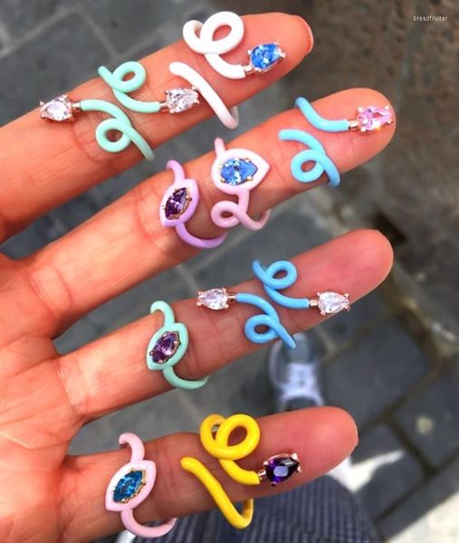 Anillos de racimo Doble lágrima Drop de circonía cúbica Pastel Enamelo Banda de línea de alambre de alambre Abierto Ajuste de coloridos para mujeres