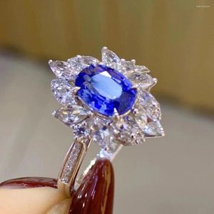 Cluster Rings Douyin Live Color Treasure Ring Groothandel Luxe Groep ingelegde imitatie Natuurlijke Sri Lankaanse saffier Vrouw