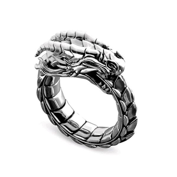 Anillos de racimo gota moda hombres Color plata nórdico mitológico dragón anillo clásico Punk estilo masculino viento nacional amuleto joyería