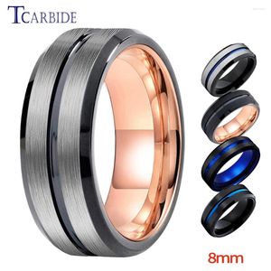 Cluster Ringen Drop TCarbide 8MM Mannen Vrouwen Vinger Ring Tungsten Wedding Band Veelkleurige Gegroefde Afgeschuinde Mode Gift Sieraden