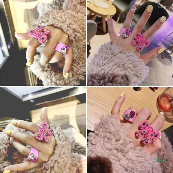 Anillos de racimo Dropship Y2K Joyería Color Caramelo Arco de Cristal para Mujeres Moda Harajuku Coreano Encanto 90s Accesorios de fiesta estéticos