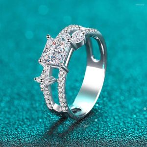 Cluster ringen DRring 1ct Princess Cut Moissanite trouwring voor vrouwen bruidssets wit goud massief zilver Band Lab Diamond luxe sieraden