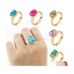 Clusterringen Druzy Drusy Ring Open maat Gouden Volling Crystal Stone Finger Rings Sieraden voor vrouwen Geschenkdruppel levering DHRPB
