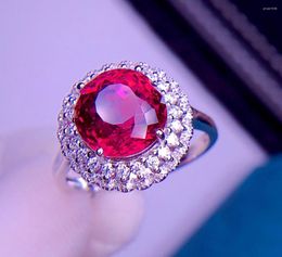 Cluster Rings E405 Rubillite Ring Fine Jewelry 18 K Gold Natural Rubi Tourmaline 4.1ct Gemstone Diamond Gift Female For Women