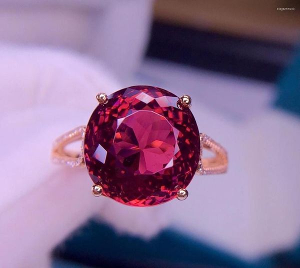 Bagues de grappe E421 bijoux fins pur or 18 carats Tourmaline rouge naturelle 5.2ct pierres précieuses diamants cadeau femme pour femme bague