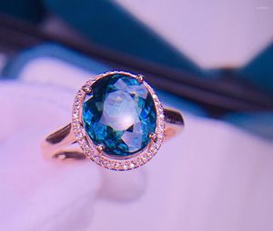 Clusterringen E421 Tourmaline Ring 3.9CT Fijne sieraden 18K Goud Natural Blue Gemstones Diamonds Vrouw voor vrouwen
