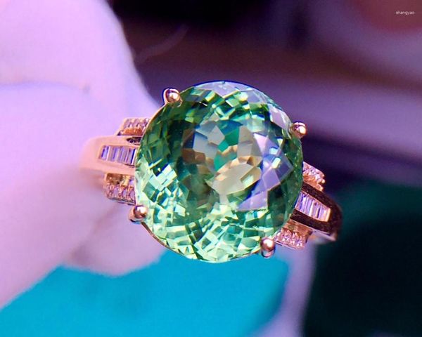 Anillos de racimo E506 Anillo de turmalina Joyería fina Sólido 18k Oro Naturaleza Piedras preciosas verdes 5.8ct Diamantes para mujeres presentes