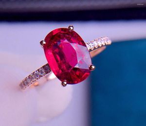 Clusterringen E623 Solid 18 K Gold Jewel Natural Red Tourmaline Gemstones 2.3ct Diamonds Female For Women Fine Ring