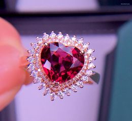 Bagues de cluster E709 Solide 18 K Gold Jewel Naturel Tourmaline Rouge Pierres précieuses 2.6ct Diamants Femelle Pour Femmes Bague Fine