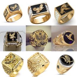 Clusterringen Eagle Collection Domineering Metal Men S Ring Punk Style Email Dierlijke mannelijke sieraden Handaccessoires Maat 6 13 230424