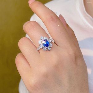 Cluster ringen EGL HJY blauwe saffier ring 3.58ct echte 18K goud natuurlijke onverwarmde korenbloem edelsteen diamanten steen vrouwelijk