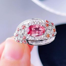 Anillos de racimo EGL Anillo de zafiro rosa Real Puro 18K Natural Padparadscha Piedras preciosas 1.12ct Diamantes Piedra Mujer