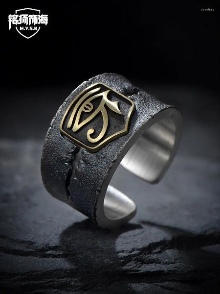 Anillos de clúster El ojo de faraón egipcio Horus Rune Amulet Motorcycle Rider Ring Anke Anke Cross Silver Color Fashion Jewelry