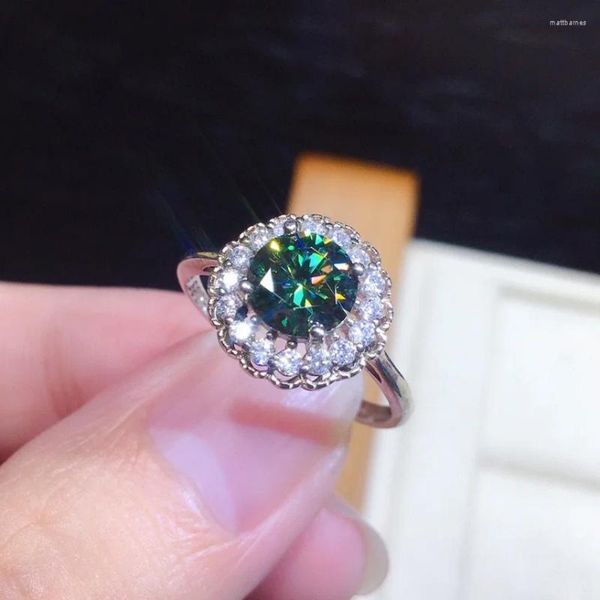 Bagues de cluster Huit coeurs et flèches plaquées avec PT950 en forme de fleur imitation bleu vert moissaint diamant bague ouverte femelle