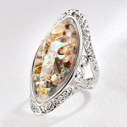 Anillos de racimo elegante Cola de color grande Resina de piedra grande para mujeres Joyas vintage anillo de dedo ovalado accesorios de coral artificial f4p448