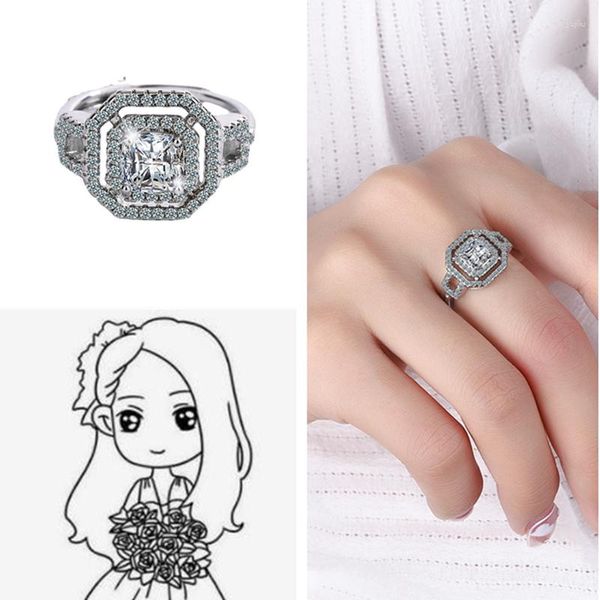 Anillos de racimo elegante anillo cuadrado de cristal para dama novia accesorios de boda joyería de dedo mujeres plata 925 con piedras propuesta