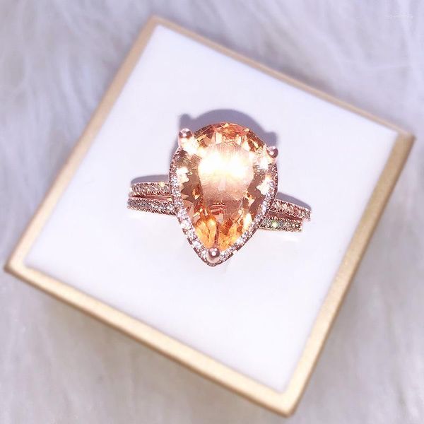 Anillos de racimo elegante Diamante Diamante Diamante Conjunto de dos piezas Anillo Rose Rose Circon Congagation Fine Fashion Jewelry Gift