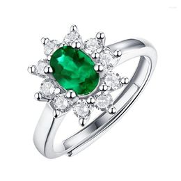 Cluster ringen elegante bloem Lab gemaakt ovale smaragd aanpasbare damesvingerring 925 sterling zilver verjaardagscadeau vriendin