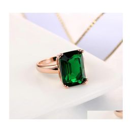 Cluster Ringen Elegante Rose Gouden Vinger Sieraden Voor Vrouwen Mode Bruiloft Verlovingsgeschenken Klassieke Groene Kristallen Zirkoon Ring Drop De Dh2Aq