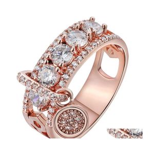 Clusterringen Elegant Rose Gold Ring For Women Fashion ingelegde zirkoon trouwfeest bruids verloving sieraden cadeau drop levering otvrp