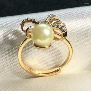 Cluster Rings Elegant S925 Silver Ring 6-7mm Bijna onberispelijk Akoya Pearl voor vrouwen Shiny Bowknot Charm Wedding Sieraden Verjaardagscadeau