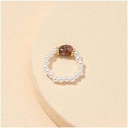 Cluster Rings Elegant Simated Pearl Bead Stone Elastic For Women Midi Finger Knuckle Ring Fashion Vintage verstelbare sieradencadeaus Dro Dhpzh