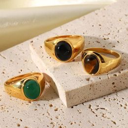 Anillos de racimo elegante acero inoxidable para mujeres oval tigre ojo negro verde piedra obsidiana compromiso